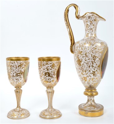 Lot 302 - 19th century Bohemian glass ewer and en-suite pair of goblets