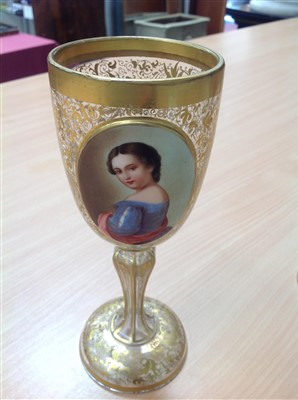Lot 302 - 19th century Bohemian glass ewer and en-suite pair of goblets
