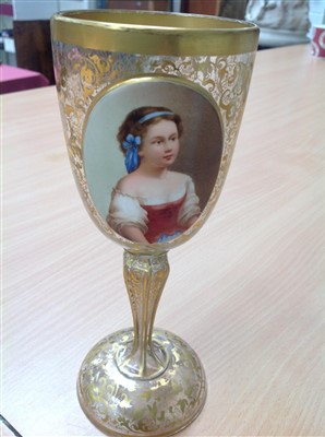 Lot 302 - 19th century Bohemian glass ewer and en-suite pair of goblets