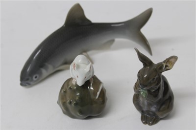 Lot 2073 - Three Royal Copenhagen models – Roach no. 2675, Mouse on rock no. 511 and Hare no. 1019