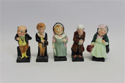 Lot 2086 - Five Royal Doulton Dickens figures – Scrooge, Mrs Bardell, Sairey Gamp, Pickwick and David Copperfield