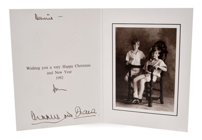 Lot 26 - TRH The Prince and Princess of Wales, signed 1992 black and white photograph of the soulful Princes