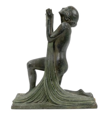 Lot 1000 - Raymonde Guerbe (1894-1995) bronzed Art Deco lamp