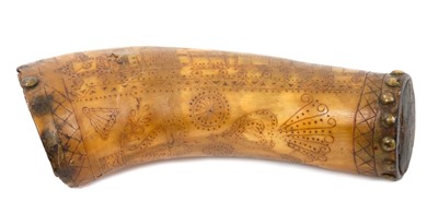 Lot 998 - Early 19th C. Folk Art Scrimshaw drinking horn