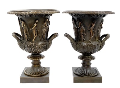 Lot 980 - Pair of bronze urns