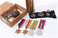 Lot 627 - Group of Second World War Medals together with shell case First World War Silver War Badge and other militaria