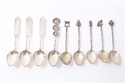 Lot 395 - Three late 19th / early 20th century Chinese silver spoons, pierced stems - Saigon, Canton, Haiphong
