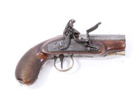 Lot 903 - Unusual Georgian flintlock pocket pistol, by Holland, with 8cm 16 bore barrel with fluted rib