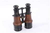 Lot 639 - Pair of First World War British Military Binoculars, with brown pig skin leather coverings to body, and marked with broad arrow and MKV SPL57212