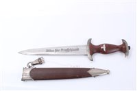 Lot 804 - Nazi SA men's dress dagger with etched blade 'Alles Fur Deutschland', marked RZM M7/72/39 in original brown painted metal scabbard