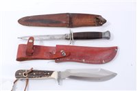 Lot 816 - Good Quality German Hunting Knife with horn grip and etched polished steel blade. Together with a Second World War