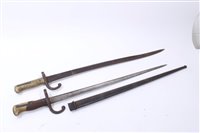 Lot 825 - French 1866 Pattern Chassepot Bayonet (lacking scabbard), together with a 1874 pattern Gras Bayonet in scabbard