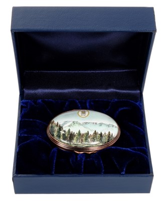 Lot 70 - HRH Prince Charles Prince of Wales – presentation Halcyon Days enamel box of oval form