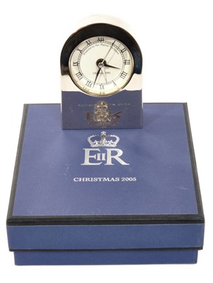 Lot 71 - HM Queen Elizabeth II – Royal Christmas gift 2005 – silver plated alarm carriage clock
