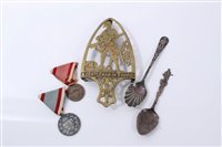 Lot 634 - Boer War Period ‘Gentleman in Khaki’ brass trivet together with a silver spoon, a plated spoon and two First World War medals