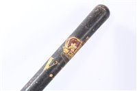 Lot 829 - Victorian turned wood truncheon with ribbed grip and painted crowned V.R cypher, approx 48cm in length