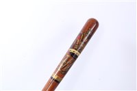 Lot 830 - Victorian turned wood truncheon with ribbed grip and painted crowned V.R cypher, and stamped numbering- 2480, approx 46cm in length
