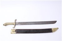 Lot 834 - 19th Century Prussian Faschinenmesser (Fascine Knife) Sidearm, with ribbed brass grip and recurving crossguard stamped on one side
