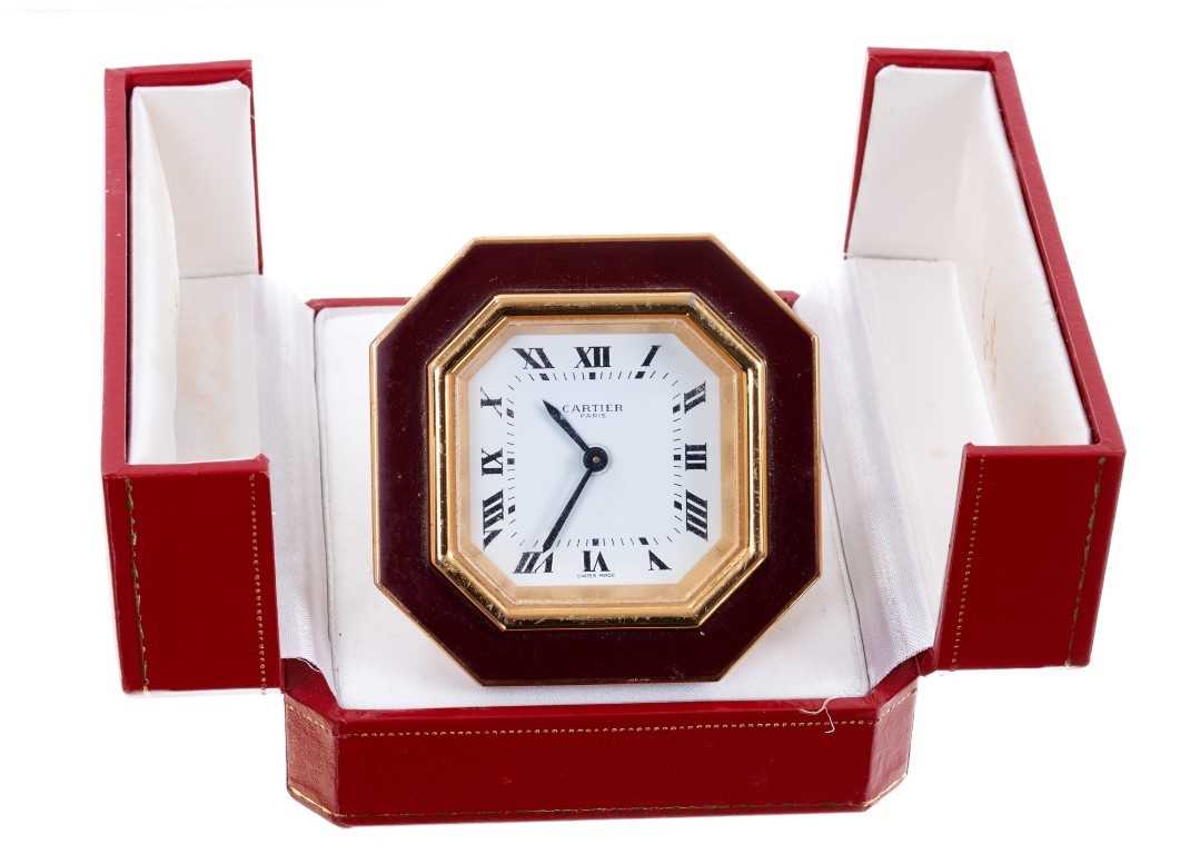 Lot 740 - Cartier Les Must de Cartier travel clock with alarm function