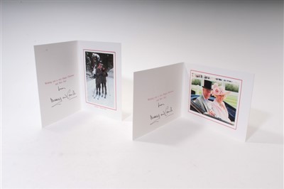 Lot 86 - TRH The Prince of Wales and The Duchess of Cornwall – two signed Christmas cards, twin gilt ciphers, colour photographs