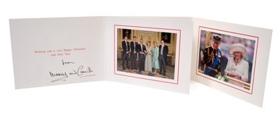Lot 87 - TRH The Prince of Wales and The Duchess of Cornwall – two Christmas cards, twin gilt ciphers, colour photographs