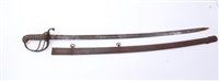 Lot 841 - Victorian 1821 pattern Honourable Horse Artillery Company officers’ sword with etched blade and scabbard and French Light Cavalry troopers’ sword and scabbard (both distressed) (2)