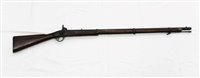 Lot 906 - Victorian three-band Enfield military percussion musket, the lock with crowned VR Enfield 1864 marks, smooth bore, walnut stock and brass mounts with steel ramrod – a sleeper, 138.5cm overall