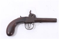 Lot 909 - 19th century percussion boxlock pocket pistol, signed - D. Egg London, with bag grip, 17cm overall
