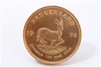 Lot 208 - South Africa – gold Krugerrand 1974 (1oz fine gold).  UNC (1 coin)