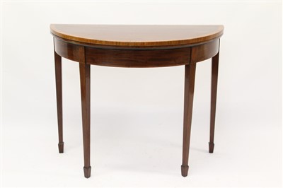 Lot 1622 - George III mahogany and satinwood crossbanded Demi-lune card table