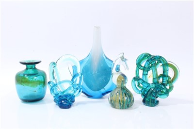 Lot 2097 - Selection of Mdina art glassware - including two knot sculptures and a Fish / Axe Head vase (5)