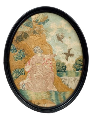 Lot 616 - George III silkwork picture of Elijah and the Ravens
