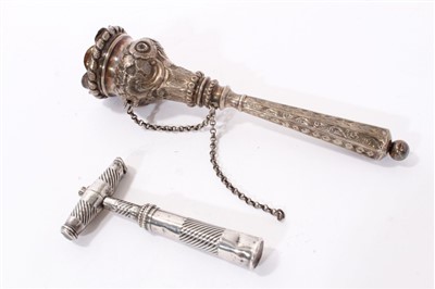 Lot 252 - Georgian silver corkscrew and a 19th century white metal posy holder