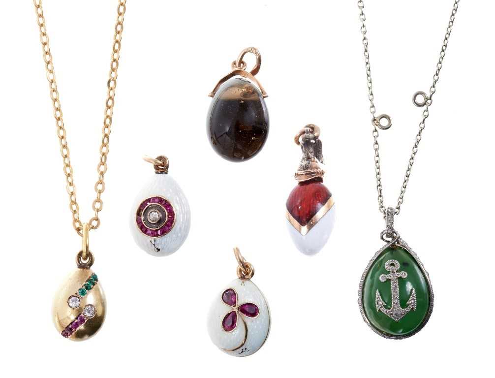 Lot 670 - Six Russian egg pendants
