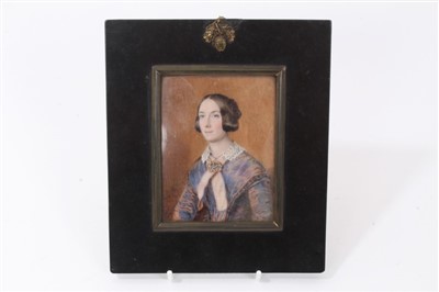 Lot 739 - Walter Francis Tiffin (c.1820-1880) miniature portrait on ivory of a lady in a blue dress