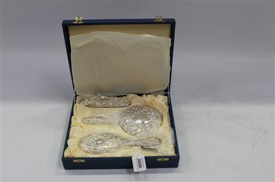 Lot 3690 - Silver backed four piece dressing table set