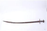 Lot 849 - 19th Century Indian Talwar, with disc hilt and curved steel blade, 97cm in overall length