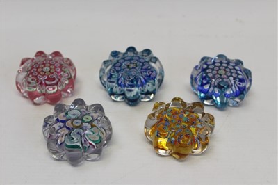 Lot 2129 - Five John Deacons small daisy glass paperweights