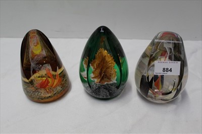 Lot 2147 - Three Caithness limited edition glass paperweights – Apparition, designed by Alastair MacIntosh, signed by Colin Terris 1997, no. 22 of 500, MacBeth, designed by Sarah Peterson no. 17 of 100 and Sm...