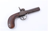 Lot 934 - 19th Century Belgian Man stopper percussion box lock over coat pistol with Octagonal barrel and walnut slab sided grip