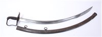Lot 850 - Early 19th Century Austrian Light Cavalry troopers sword, with 'attack' folding guard, curved fullered blade with steel scabbard.