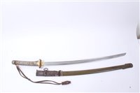 Lot 852 - Second World War Japanese N.C.O's Katana with cast alloy hilt, curved fullered blade in steel and leather scabbard