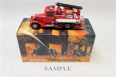 Lot 2805 - Diecast - boxed selection - including Matchbox Models of Yesteryear Fire Engines, Matchbox K-15 Merryweather Fire Engine, Corgi models, etc (2 boxes