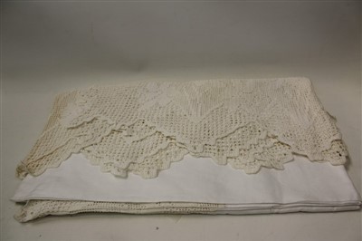 Lot 3086 - Fine cream silk embroidered shawl, an Irish linen and crochet table cloth etc.