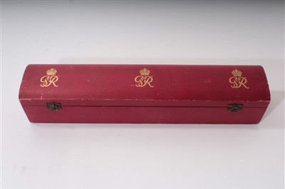 Lot 91 - HM King George VI - grant of arms scroll box with domed lid, gilt embossed crowned GRVI ciphers