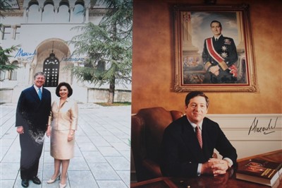 Lot 96 - HRH Crown Prince Alexander of Yugoslavia – three signed presentation colour photographs in two folders, with the Yugoslavian Royal Arms to covers
