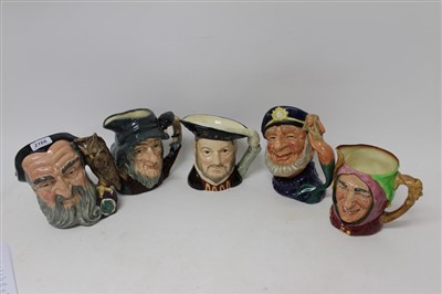 Lot 2166 - Five large Royal Doulton character jugs – Rip Van Winkle, Old Salt, Merlin, Henry VIII and Touchstone