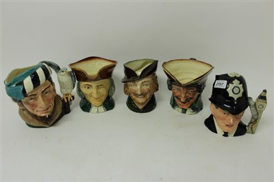 Lot 2167 - Five large Royal Doulton character jugs – The London Bobby, Vicar of Bray, Robin Hood, Dick Turpin and The Falconer