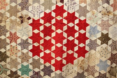Lot 3090 - Large Victorian Patchwork Quilt in Hexagon and Star design
