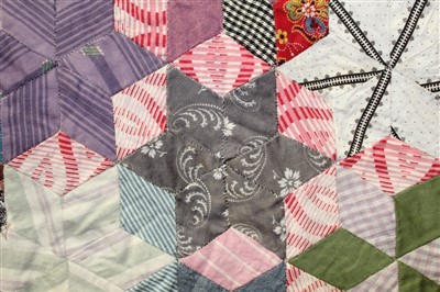 Lot 3091 - Patchwork Quilt worked in Hexagons and Stars